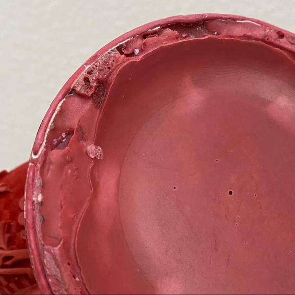 Vintage Cinnabar Red Carved Vase Floral Flower Ornate Brass Inlay 12.5-Inch Vase - Picture 15 of 15